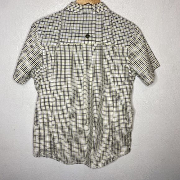 Prana Yellow And‎ Gray Plaid Button Up Short Sleeve Shirt Slim Fit Mens Smalll - Picture 5 of 9